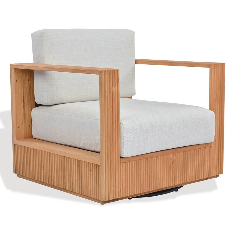 SAFAVIEH Couture Saint Lucia Reeded Teak Wood Swivel Patio Chair - 32"W x 30"D x 24"H