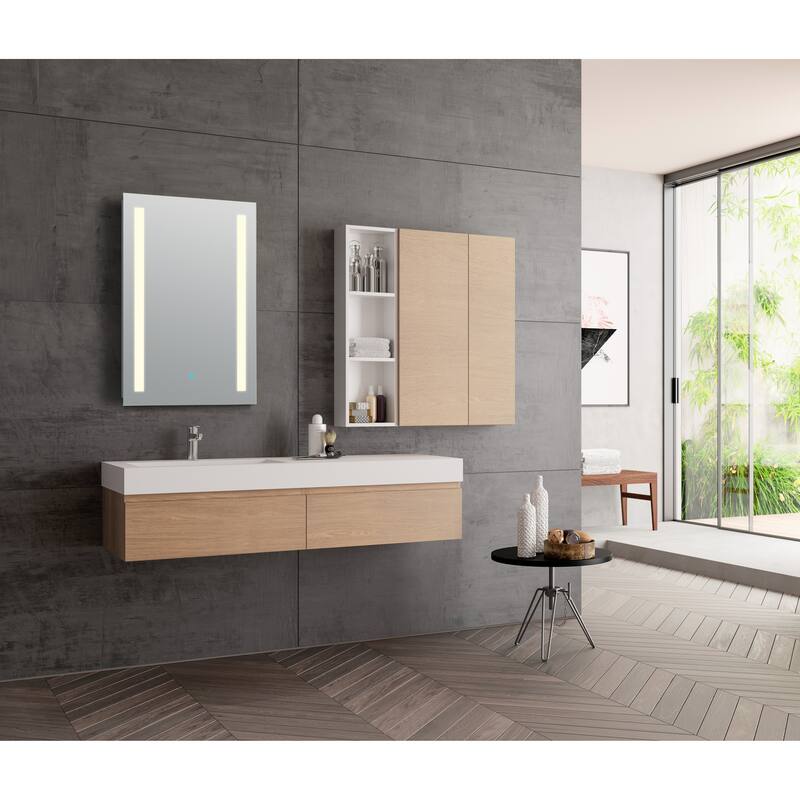 ANZZI Mantra Polished Silver 30 in. x 24 in. Frameless LED Bathroom Mirror with Defogger