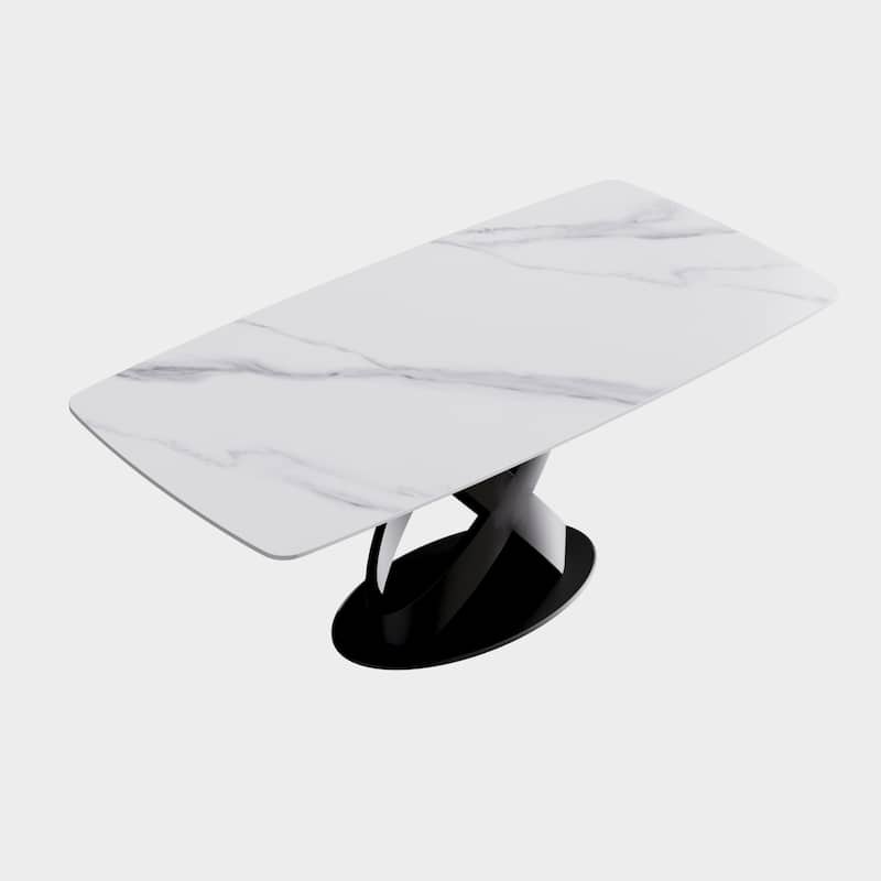 Marble Dining Table, Slate Panel with Metal Pedestal