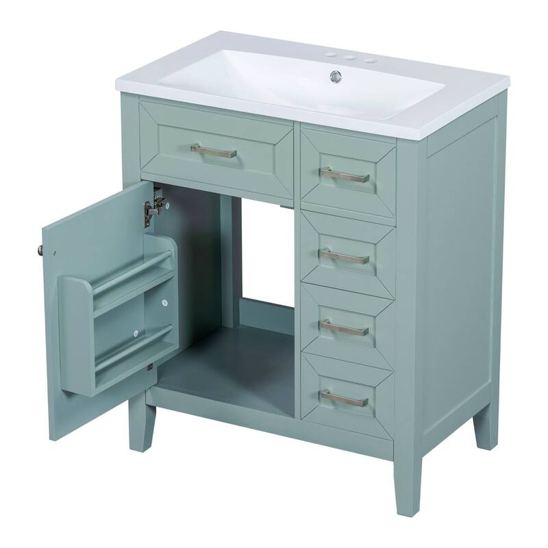 30 inch Freestanding Bathroom Vanity Set in Green with Integrated Ceramic Sink - 30'' x 18''