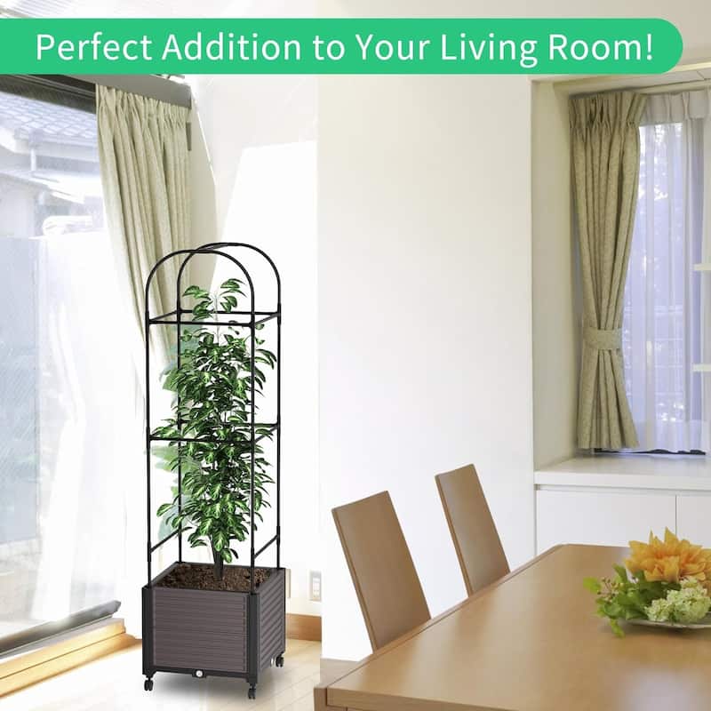 DoCred Raised Garden Bed Planter Box with Wheels and Tall Trellis