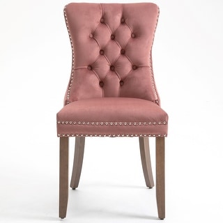 Velvet Upholstered Dining Chairs with Button Tufted Back and Nailhead ...