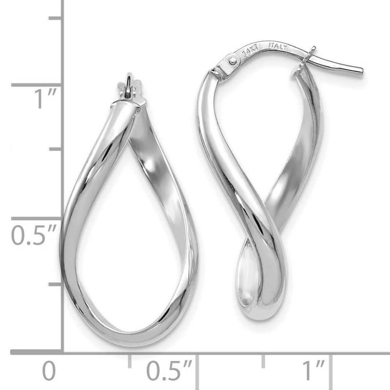 Curata 14k White Gold Polished Hinged 24x2.75mm Twisted Hoop Earrings