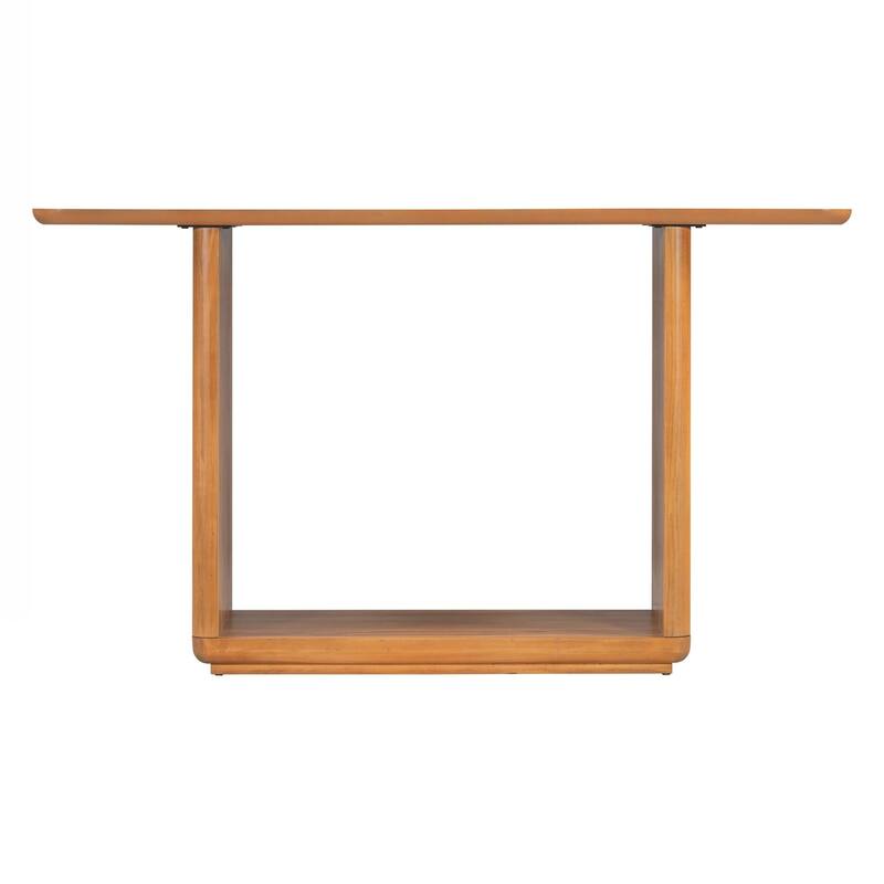 Elegant Minimalist Console Table with Curved Corners,Natural Wood Veneer,U-Base Design for Easy Placement