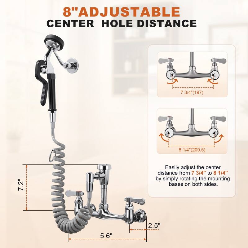 WOWOW 8 in. Double Handle Wall Mounted Pet Grooming Faucet