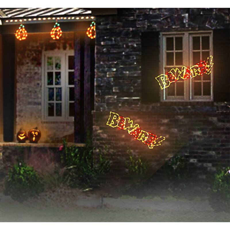 LED Lighted Beware Sign Outdoor Halloween Decoration - 44"