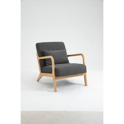 Mid Century Modern Accent Chair with Wood Frame, Upholstered Living Room Chairs with Waist Cushion, Reading Armchair