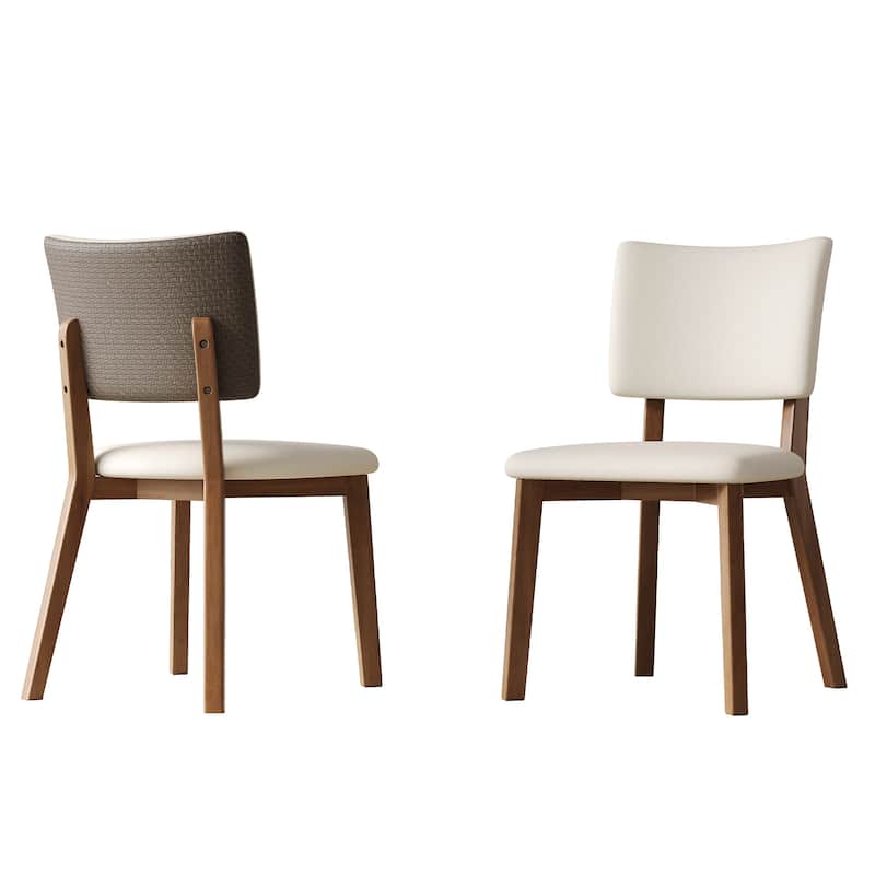 2-Piece Solid Wood Armless Dining Chair Set with Faux Leather Seat