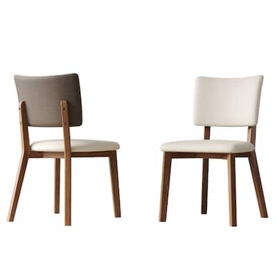 PU Leather Upholstered Dining Chairs Set of 2, Kitchen Side Chairs with Curved Backrest, Accent Chair with Solid Wood Legs