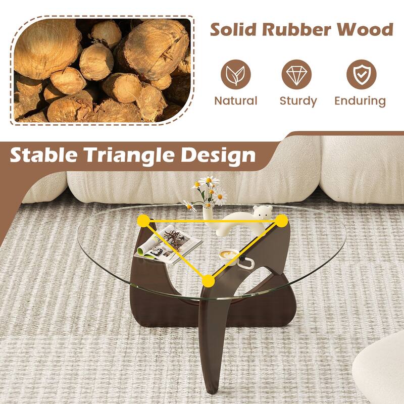 Gymax Triangle Coffee Table w/ Tempered Glass Top & Adjustable Rubber