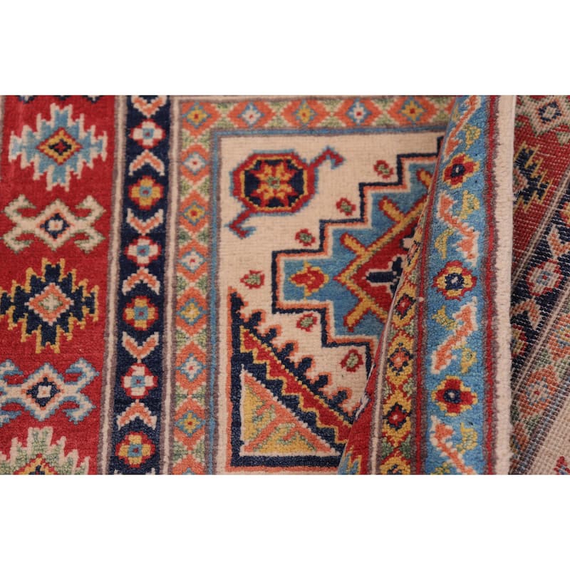 Rustic Kazak Waylon Beige/Red Wool Rug - 3'5'' x 5'1''