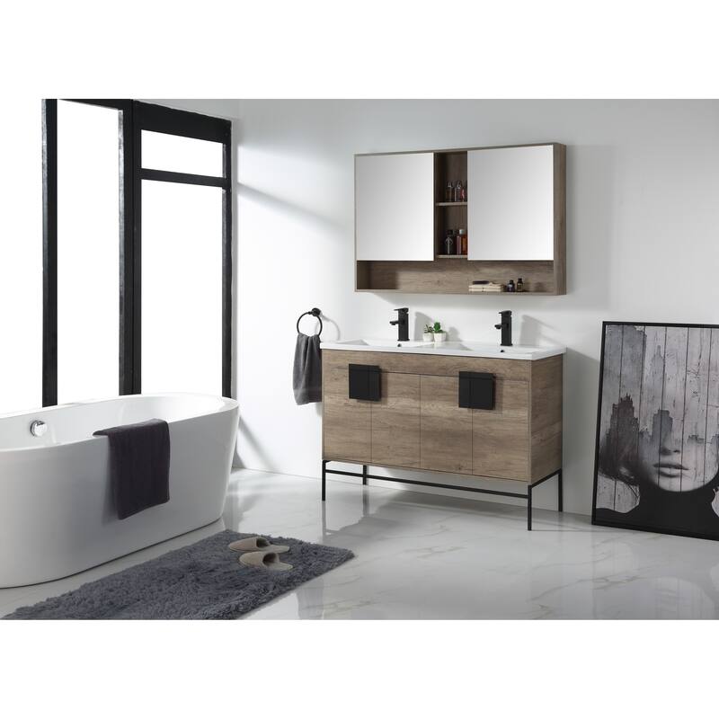 Modern Bathroom Vanity Set, Vitreous China Double Sink Top 48"