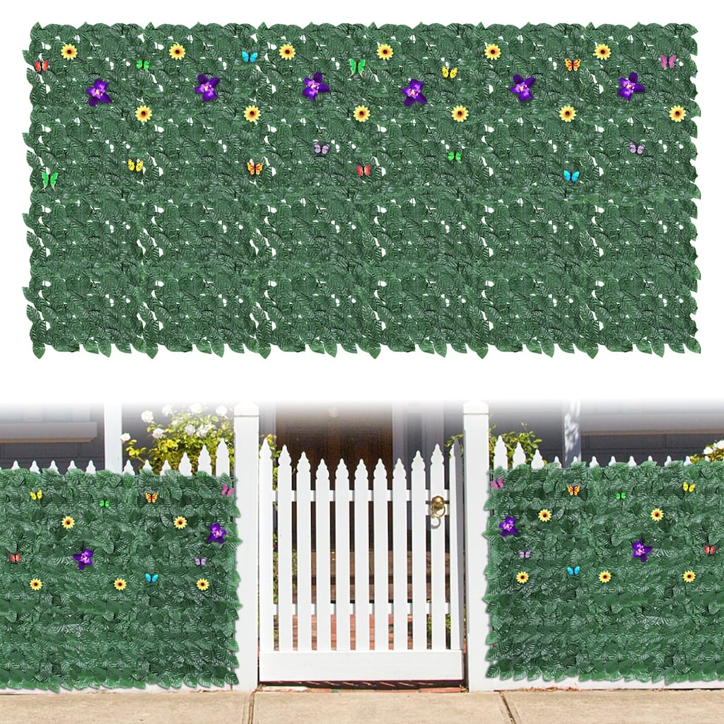 Artificial Ivy Privacy Fence Screen with Flowers & Butterflies