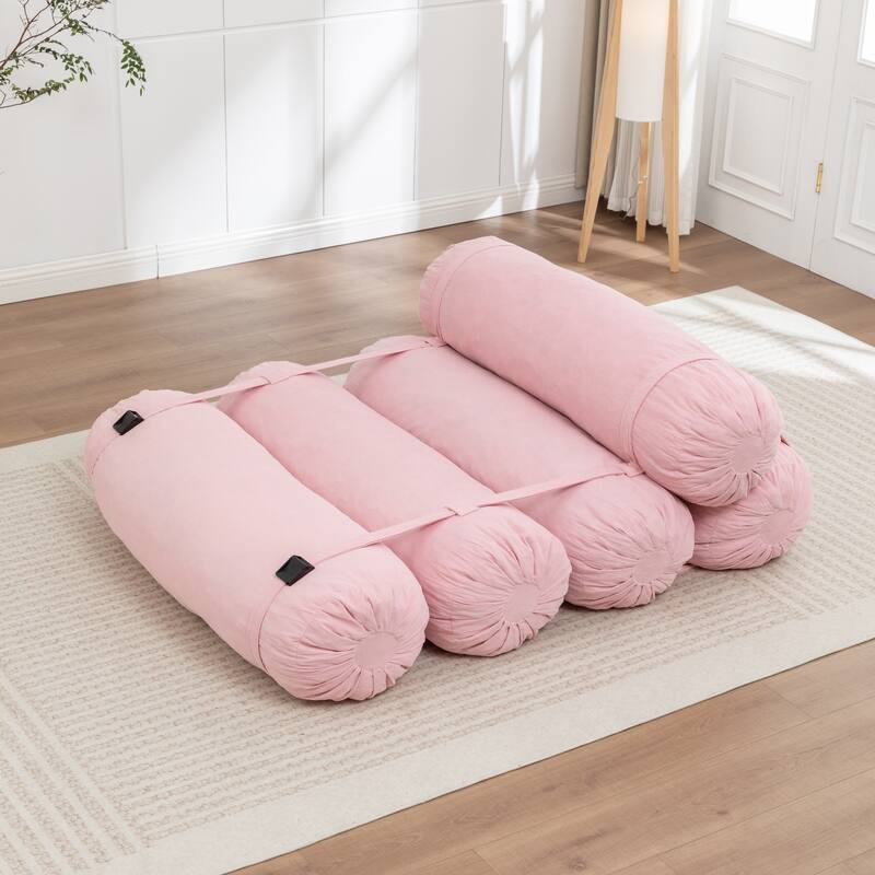 Versatile Lazy Sofa Corduroy Chaise Lounge Floor Couch Composed of 5 Cylindrical Pillows with Adjustable Straps