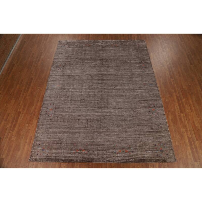 Brown Gabbeh Oriental Area Rug Hand-Knotted Silk Carpet - 8'11" x 11'8"