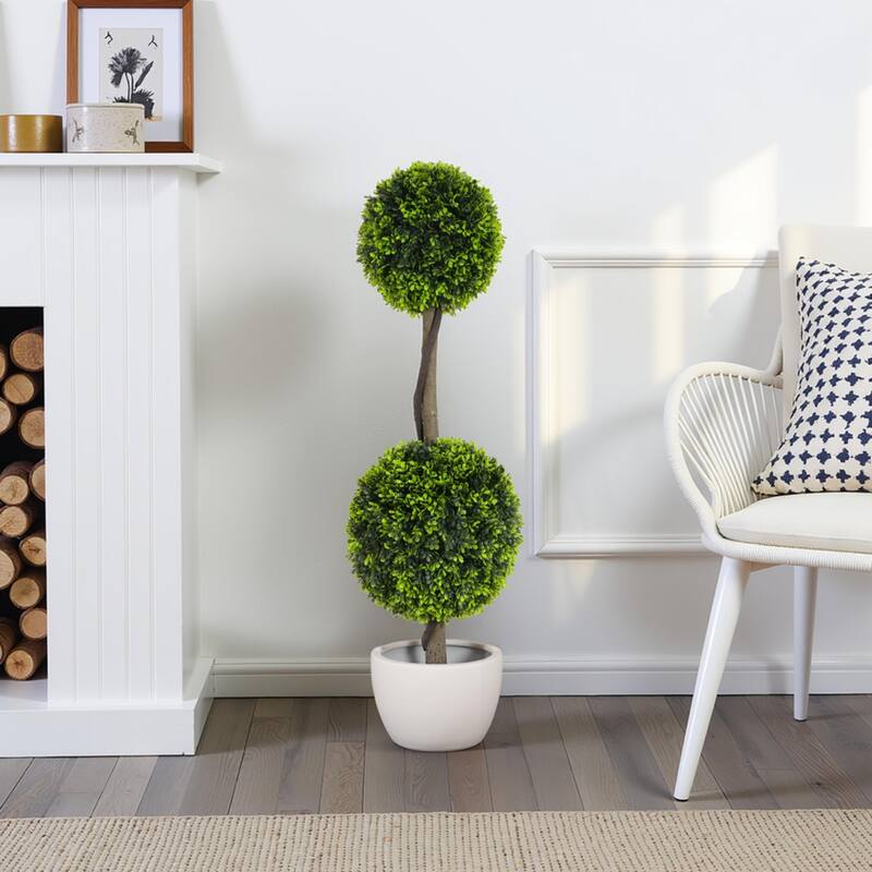 Roomfitters 34'' Artificial Topiary Boxwood Tree Double Ball Set of 2, Faux Decorative Plants for Home Office - Green