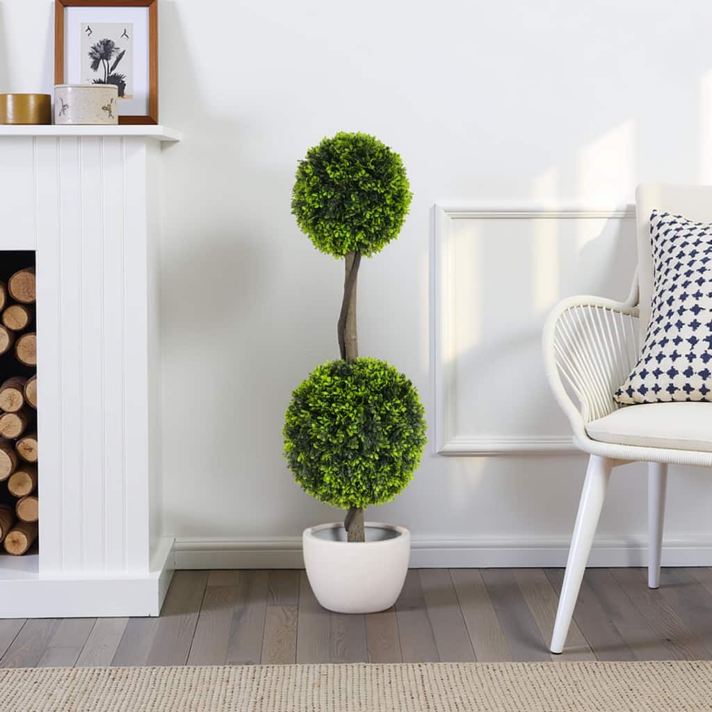 Roomfitters 34'' Artificial Topiary Boxwood Tree Double Ball Set of 2, Faux Decorative Plants for Home Office