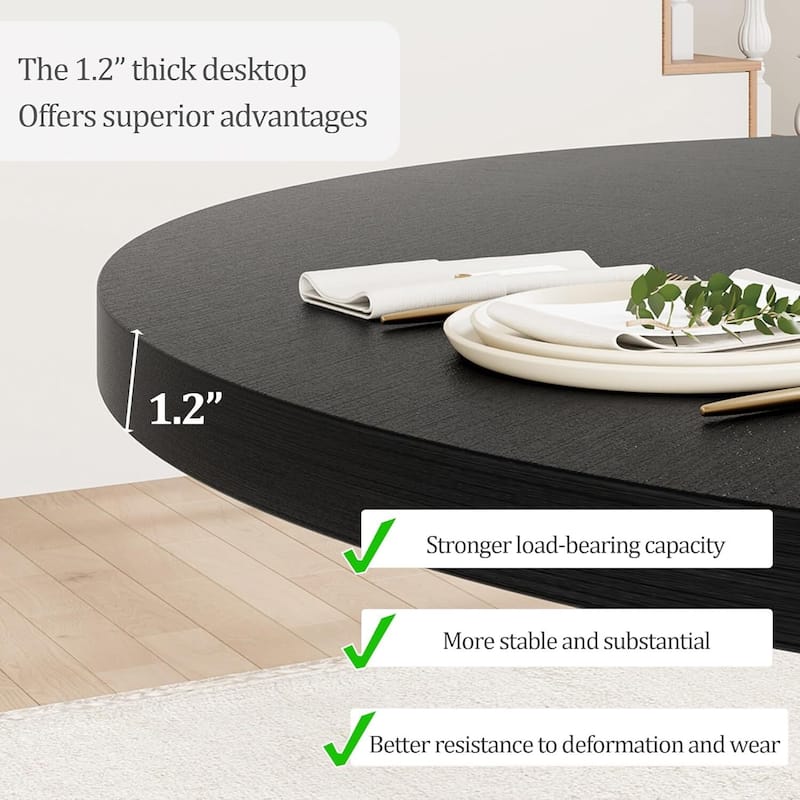 47 Inch Round Farmhouse Kitchen Dining Table for 4-6 with Wood Pedestal Cross Base (Only Table)