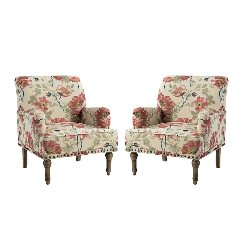 Pavia Traditional Floral Fabric Design Upholstered Accent Armchair with Nailhead Trim Set of 2 by HULALA HOME