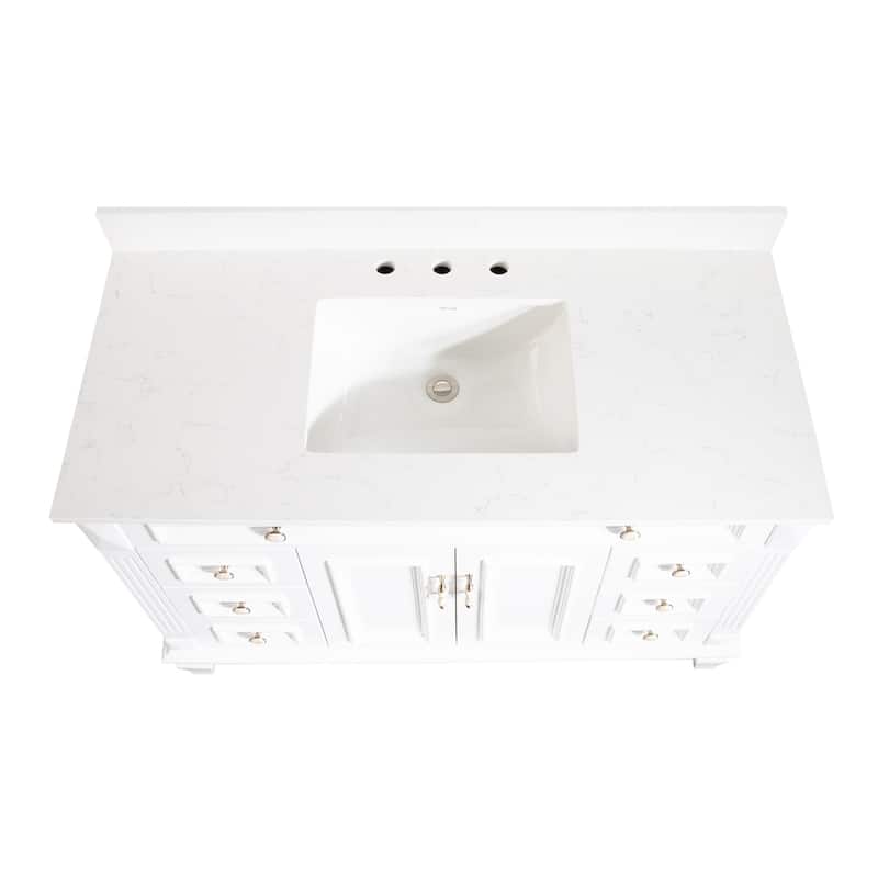 35'' H X48''W Solid Wood Bath Vanity with Stain-resistant Carrera White Quartz Top and Single Sink