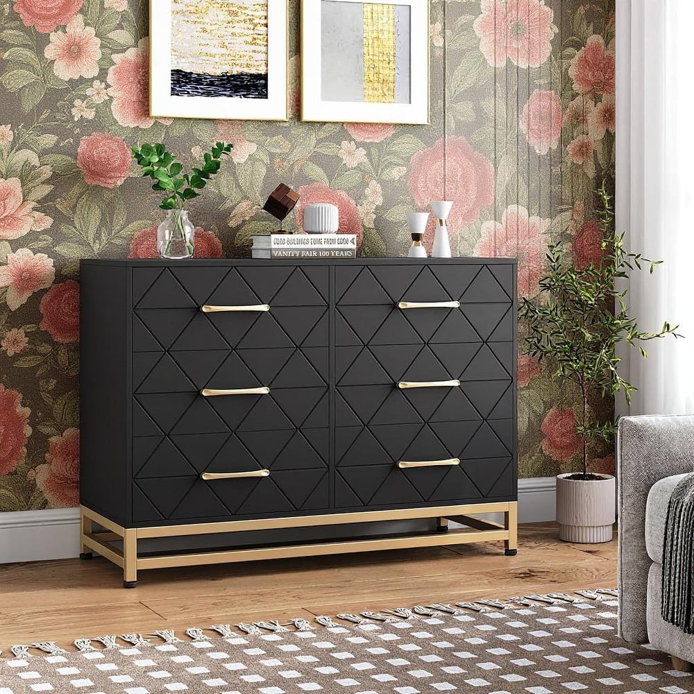 6 Drawer Wooden Dresser, with Metal Handle