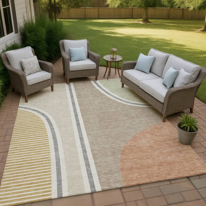 Machine Washable Indoor/ Outdoor Contemporary Keely Chantille Rug - Beige - 3' x 5'