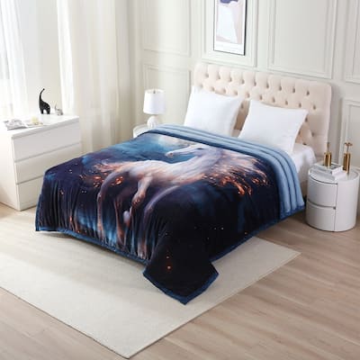 Warm Fleece Blanket Striped Fluffy Plush Bed Blanket 85"x93", 9lbs