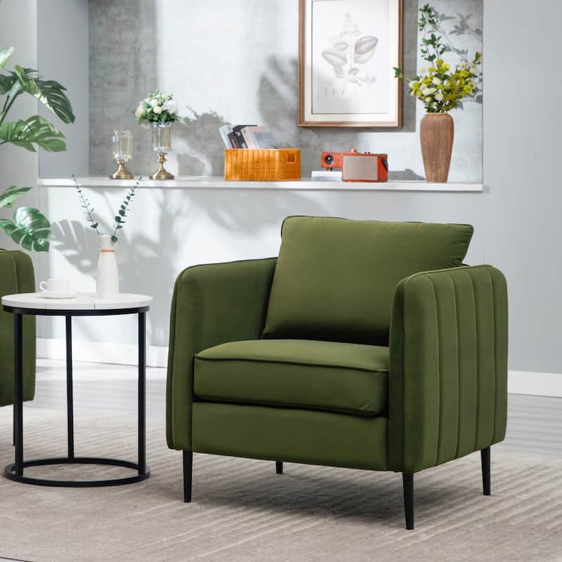 Accent Chair For Living Room, Velvet Comfy Single Sofa Chair Mid-Century Modern Armchair With 1 Pillow And Metal Legs