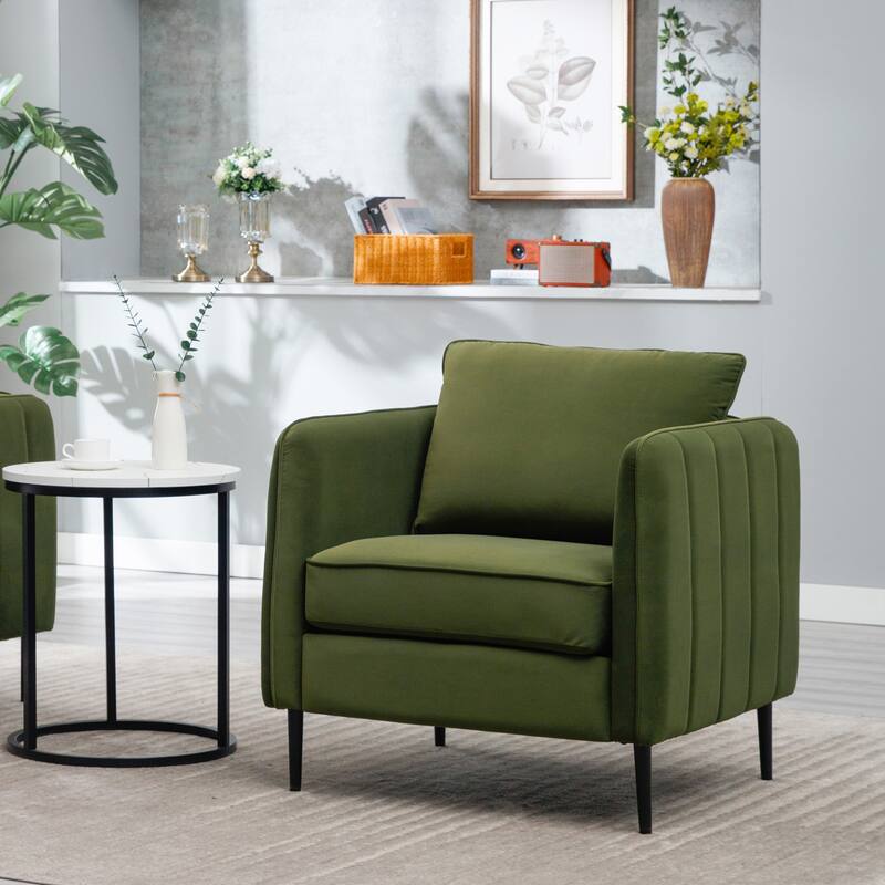 Accent Chair for Living Room, Velvet Comfy Single Sofa Chair Mid-Century Modern Armchair with 1 Pillow and Metal Legs