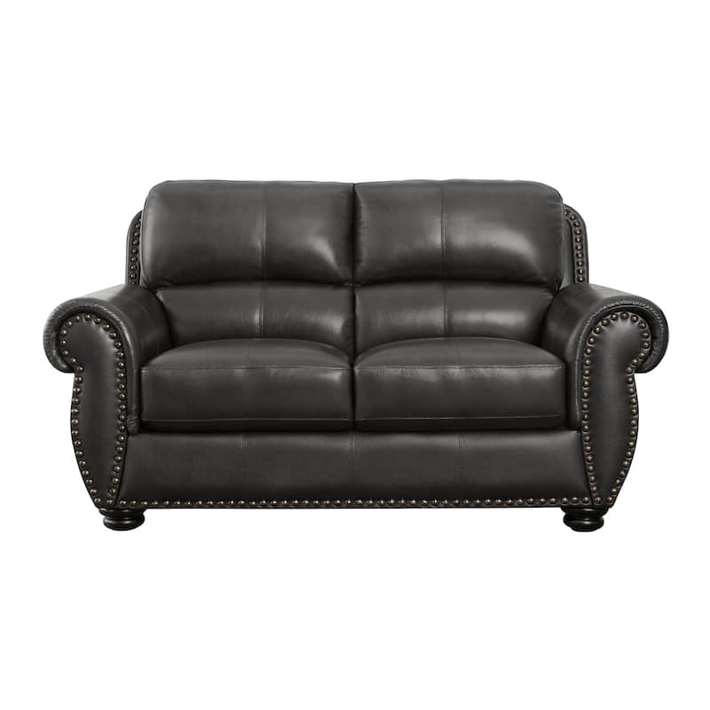 Austin Leather Living Room, Dark Gray