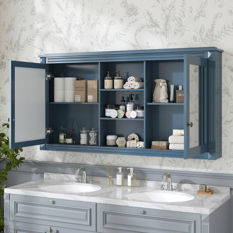 55 inch Wall-Mount 2-in-1 Mirror Cabinet with Adjustable Shelves, Soft-Closing Hinges, High-Definition Mirrors