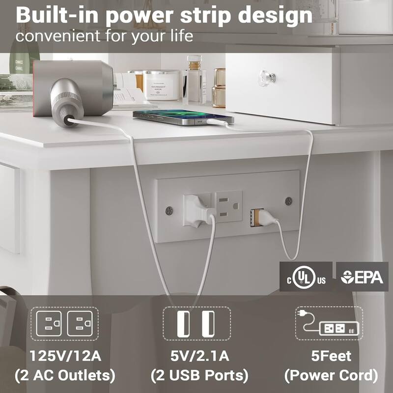 Vanity Desk Set Makeup Vanity Lighted Tri-fold Mirror and Stool