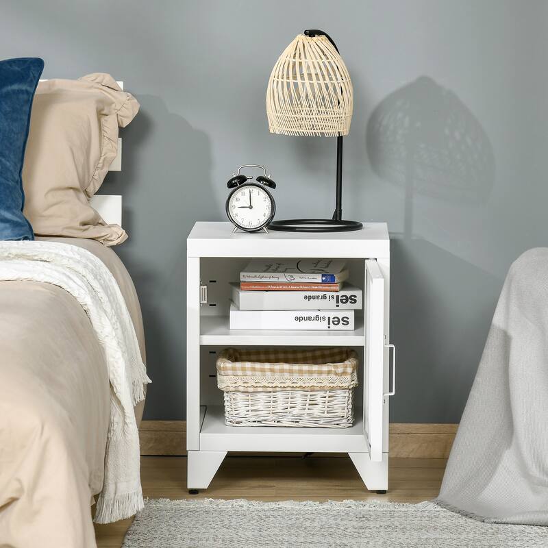 HOMCOM Industrial End Table, Living Room Side Table with Locker-Style Door and Adjustable Shelf - 15.75"x15.75"x19.75"