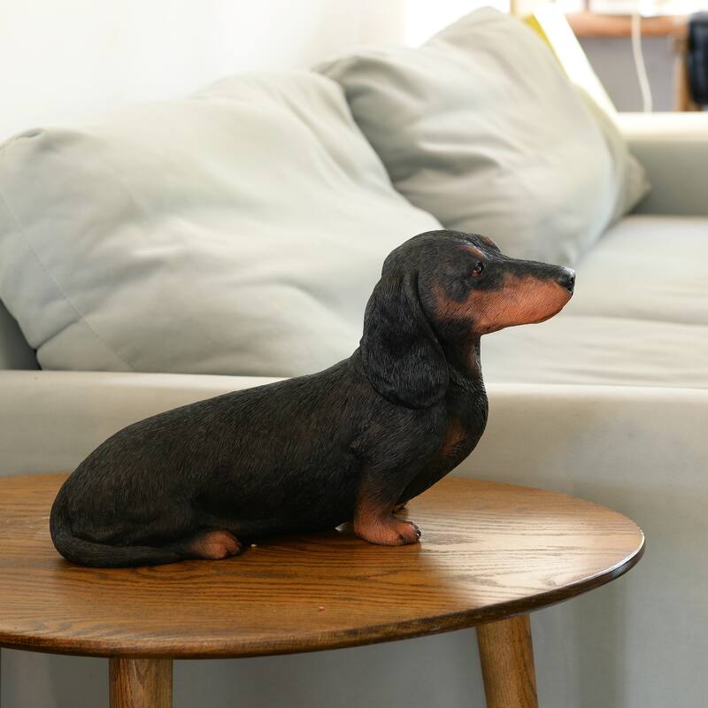 Sitting Black Dachshund Outdoor Garden Statue - 15"