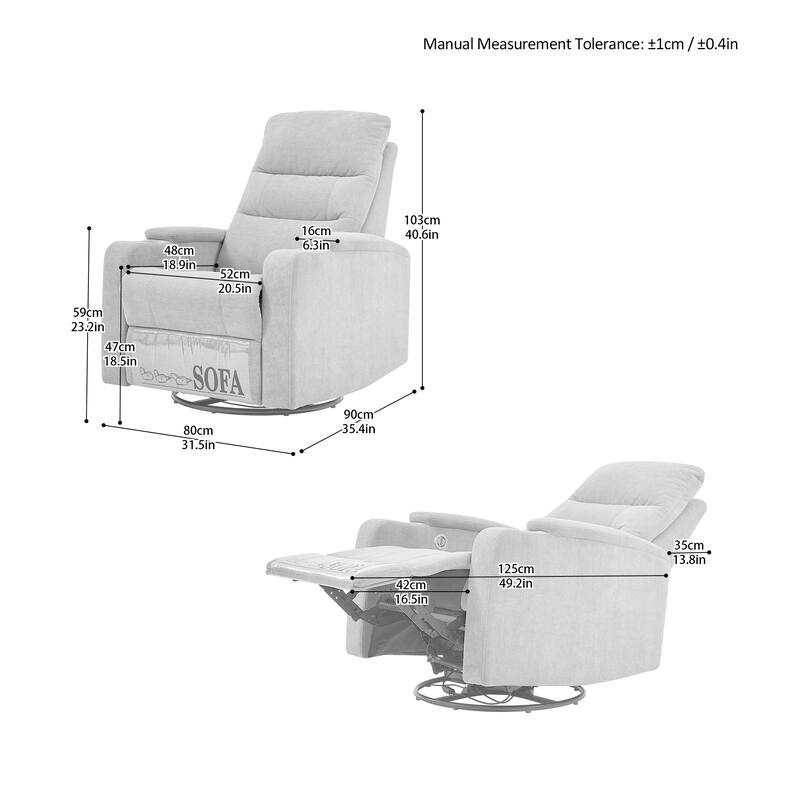 Swivel Rocking Recliner Sofa Chair With USB Charge Port & Cup Holder
