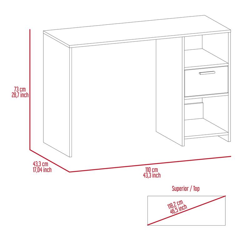 Freestanding Rectangular Computer Desk with Storage Drawer, Open Compartments, and Sleek Modern Design