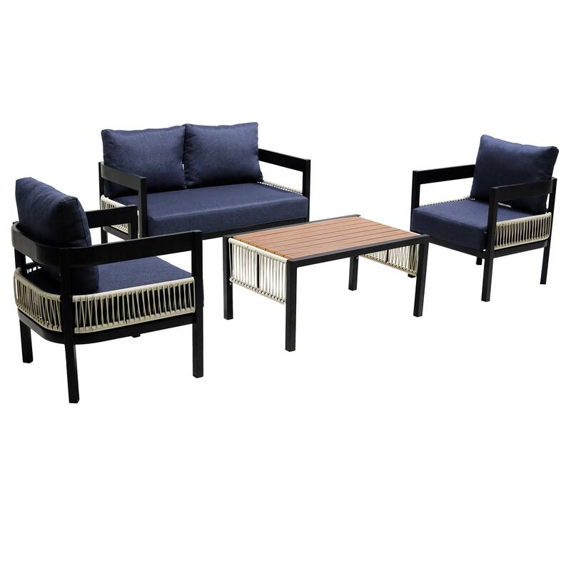 Modular Outdoor Sofa Set with PE Wicker & WPC Table, Rust-Proof Frame