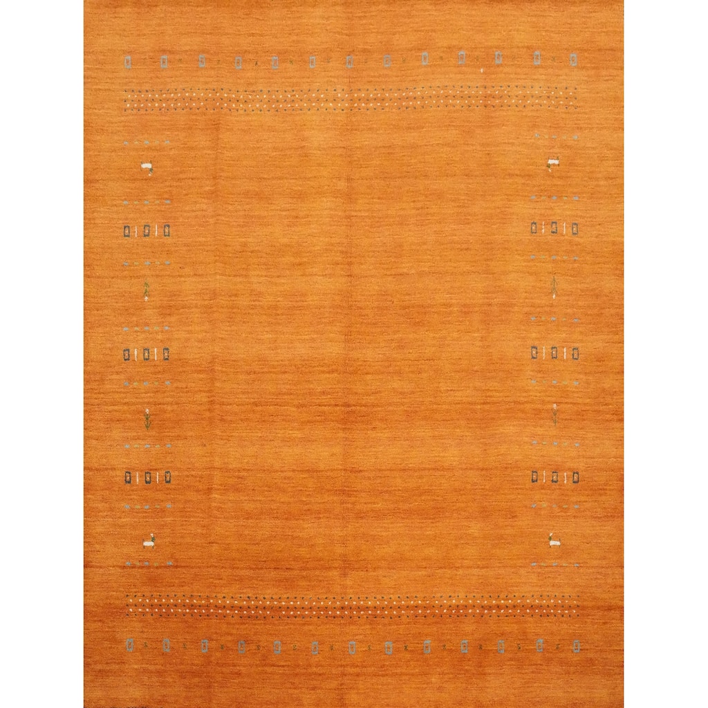 Hand Knotted Oriental 100% Wool Carpet Tribal Animal Pictorial Oranges & Rust Gabbeh Area Rug - 8' 0'' X 7' 11''