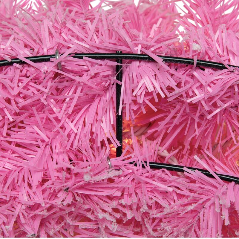 Pre-Lit Artificial Flocked Pine Christmas Wreath - 36" - Pink - Clear Lights