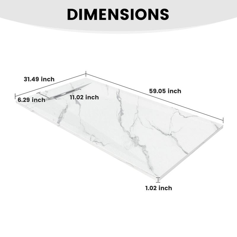 SMC Alcove Shower Pan Base with Reversible Drain, Low Profile, Wheelchair Access, Slip-Resistant, cUPC Certified