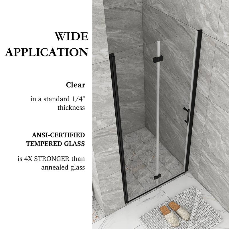 30/32/34/36 Bi-fold Semi-Frameless Shower Door with Clear Tempered Glass