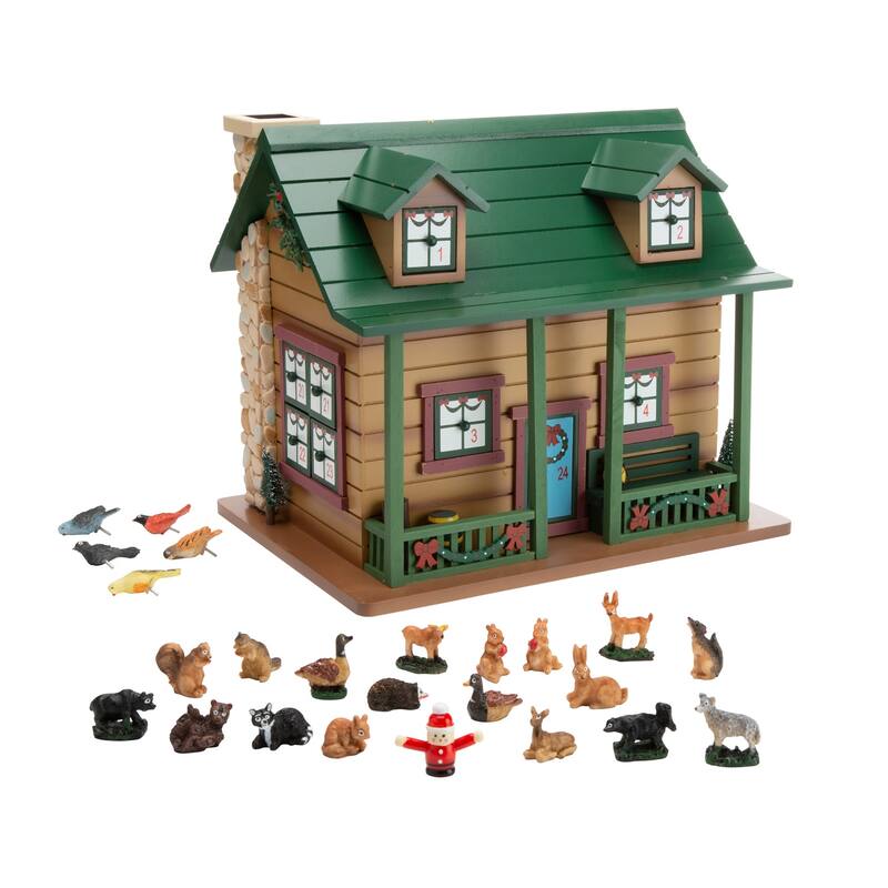 Christmas Advent Cabin with Woodland Animals and Santa