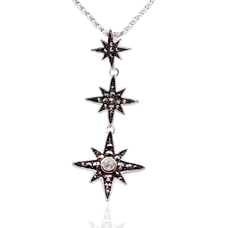 14K Gold & Sterling Silver Zircon and Marcasite Pendant