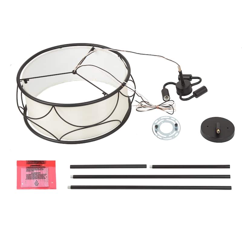 Flot Modern Farmhouse 3-light Drum Chandeliers Fabric Shade Ceiling Hanging Pendant Lamp - D 17.5'' x H 68.5''