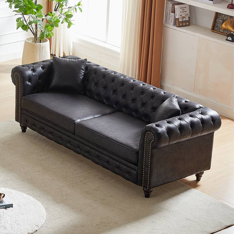 Chesterfield Sofa in Tech Fabric - 85.5" 3-Seater with Rolled Arms