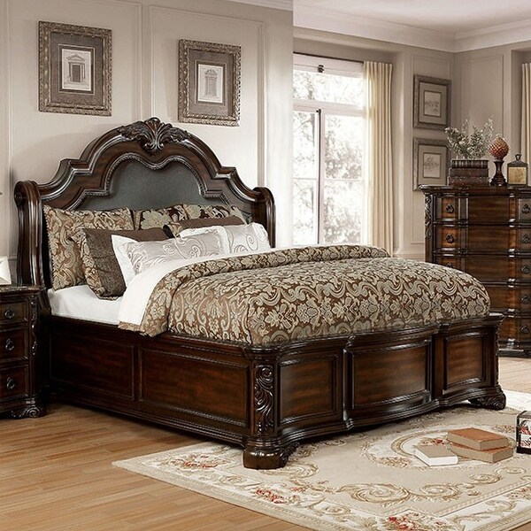 Shannon Queen Bed in Brown Cherry/Espresso Finish - Bed Bath