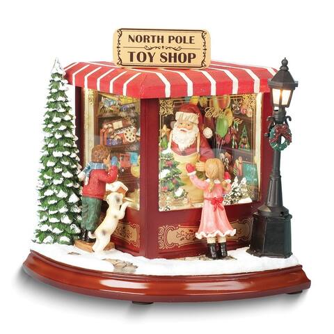 Curata Amusements 8in Santas North Pole Toy Shop Musical Resin Figurine - Plays 8 Christmas Carols