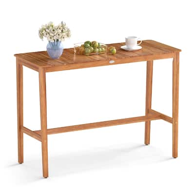 Outdoor Bar Table Counter Height with Footrest and Slatted Top - 54" x 22" x 38"
