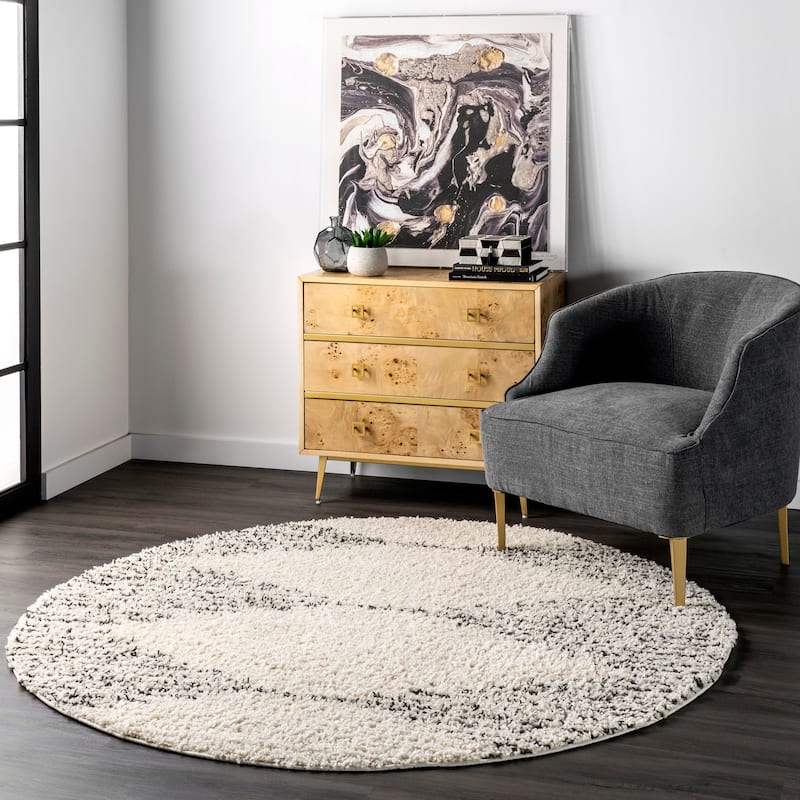 Nuloom Geometric Scarlette Abstract Diamonds Soft Shag Area Rug - 6' Round - Off White