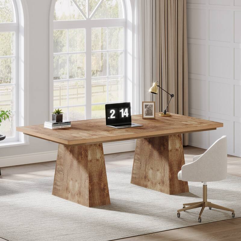 63 Inches Modern Executive Office Desk Large Computer Conference Table - Natural Wood